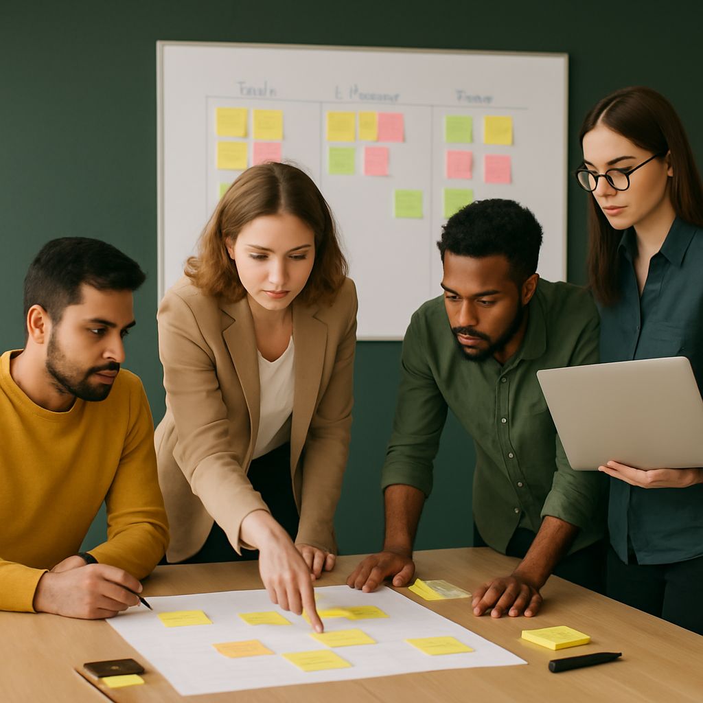 Team in esercitazione agile su tavolo